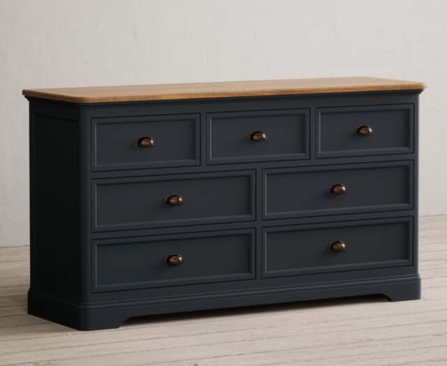 Bridstow Oak and Blue Painted Wide Chest Of Drawers