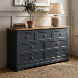 Bridstow Oak and Blue Painted Wide Chest Of Drawers