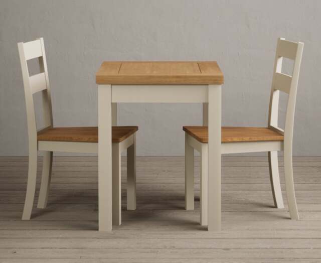 Extending Hadleigh Oak and Cream Painted Dining Table with 2 Oak Kendal Chairs