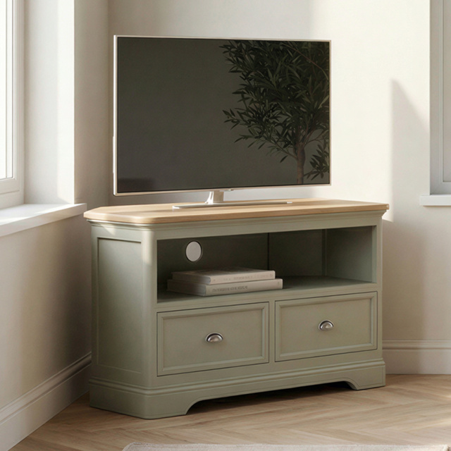 Brampton Soft Green Painted Corner TV Cabinet
