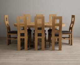 Extending Helmsley Oak and Cream Painted Pedestal Dining Table with 8 Brown Natural Chairs