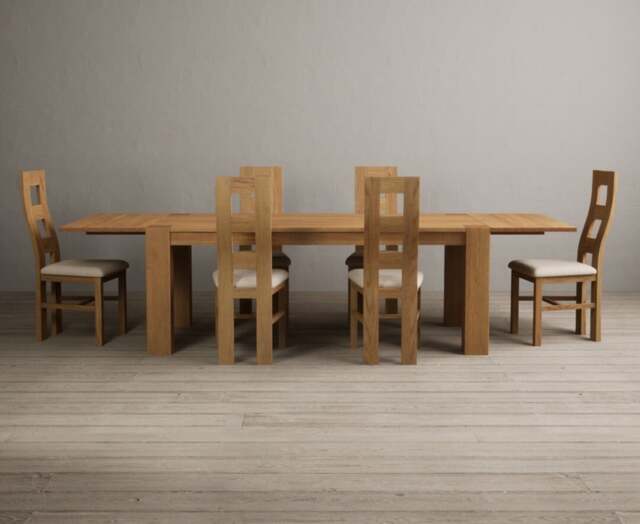 Extending Sheringham 200cm Solid Oak Table with 6 Linen Natural Chairs