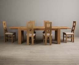 Extending Sheringham 200cm Solid Oak Table with 6 Linen Natural Chairs