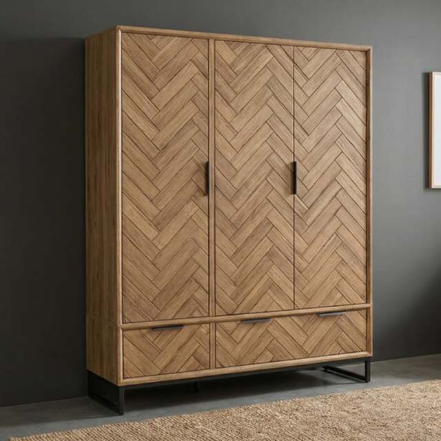 Herringbone Solid Oak Triple Wardrobe