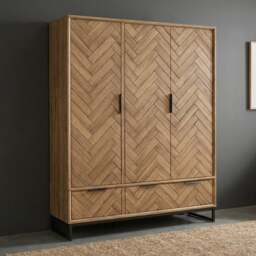Herringbone Solid Oak Triple Wardrobe