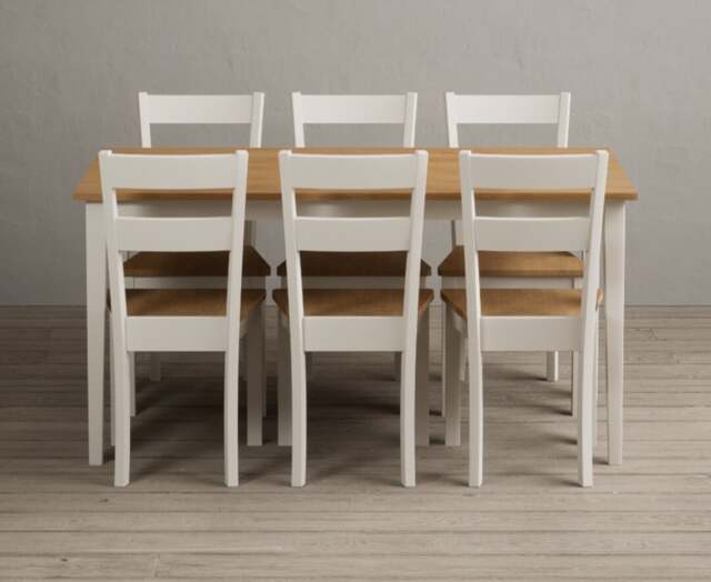 Kendal 150cm Solid Oak and Cream Painted Dining Table with 6 Charcoal Grey Kendal Chairs