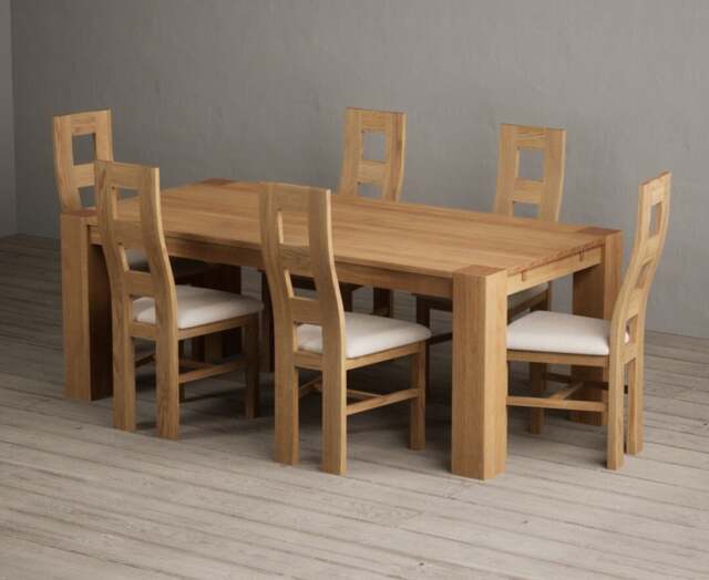 Sheringham 200cm Solid Oak Dining Table with 6 Linen Natural Chairs