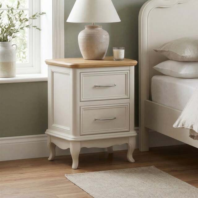 Chateau Oak and Soft White Painted 2 Drawer Bedside Table