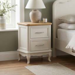 Chateau Oak and Soft White Painted 2 Drawer Bedside Table