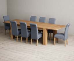 Extending Sheringham 200cm Solid Oak Table with 8 Blue Scroll Back Chairs