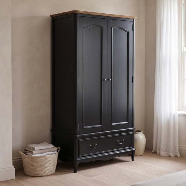 Chateau Noir Oak and Black Painted Double Wardrobe