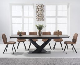 Extending Jacob 180cm Mink Ceramic Dining Table with 6 Brown Hendrick Chairs