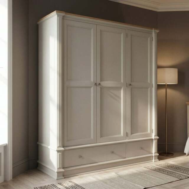 Lawson Oak and Soft White Painted Triple Wardrobe