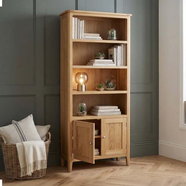 Tall Solid Oak Bookcase with Shelves