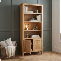 Tall Solid Oak Bookcase with Shelves