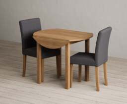 Extending York 90cm Solid Oak Dining Table with 4 Grey Lila Chairs