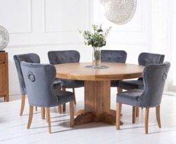 Helmsley 150cm Round Oak Dining Table with 4 Grey Keswick Chairs