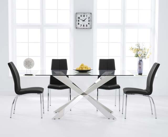 Canova 160cm Glass Dining Table with 4 Black Marco Chairs