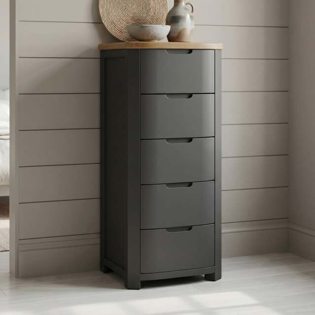 Bradwell Oak and Charcoal Painted 5 Drawer Tallboy