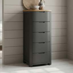 Bradwell Oak and Charcoal Painted 5 Drawer Tallboy