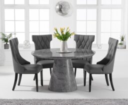 Ravello 130cm Round Grey Marble Dining Table with 4 Grey Sophia Chairs