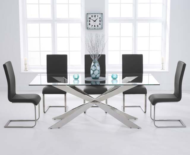 Canova 200cm Glass Dining Table with 10 Black Austin Chairs