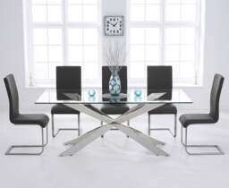Canova 200cm Glass Dining Table with 10 Black Austin Chairs