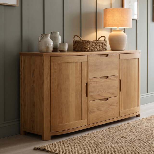 Somerton Curved Solid Oak Large Sideboard