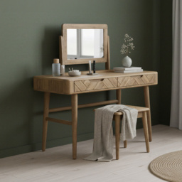Solid Oak Dressing Table Set - Herringbone Detail