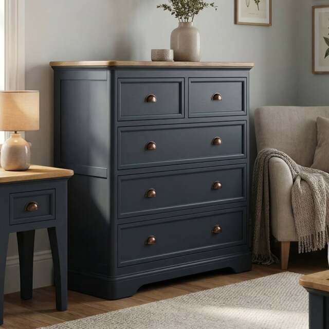 Bridstow Oak and Blue Painted 2 Over 3 Chest of Drawers