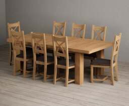 Extending Callington 230cm Oak Dining Table with 8 Brown Natural Solid Oak Chairs