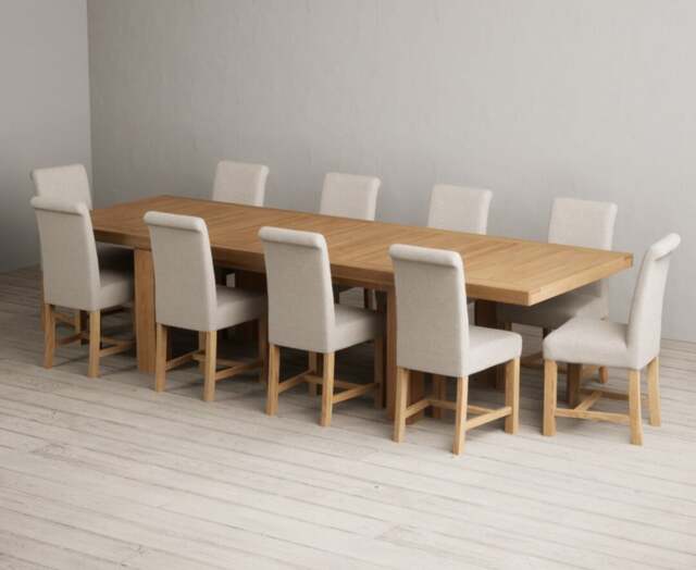 Extending Callington 230cm Oak Dining Table with 10 Natural Braced Chairs