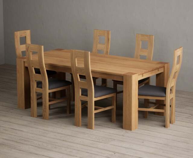 Sheringham 200cm Solid Oak Dining Table with 6 Charcoal Grey Natural Chairs