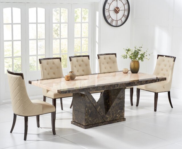 Tenore 180cm Marble Dining Table with 6 Cream Francesca Chairs