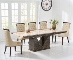 Tenore 180cm Marble Dining Table with 6 Cream Francesca Chairs