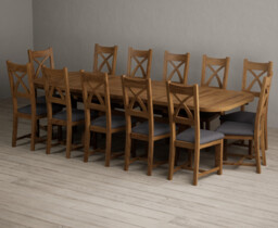 Extending Olympia 180cm Rustic Solid Oak Dining Table with 12 Charcoal Grey Rustic Solid Oak Chairs