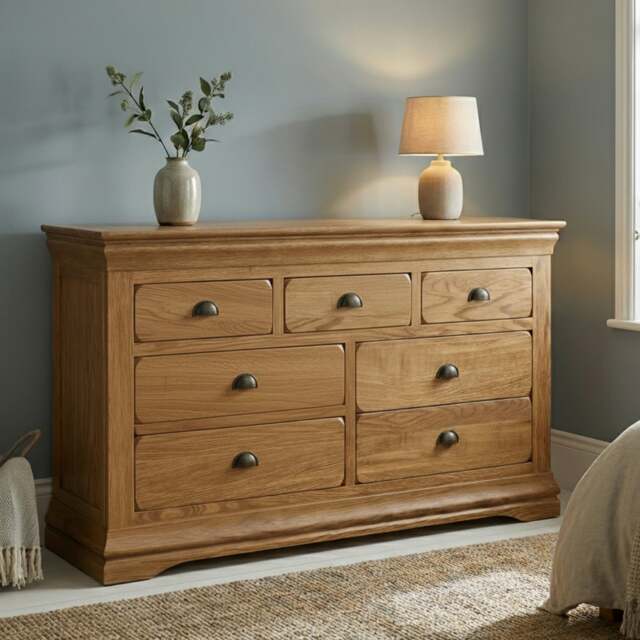 Burford Rustic Solid Oak Wide Chest of Drawers