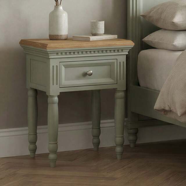 Francis Oak and Soft Green Painted Bedside Table