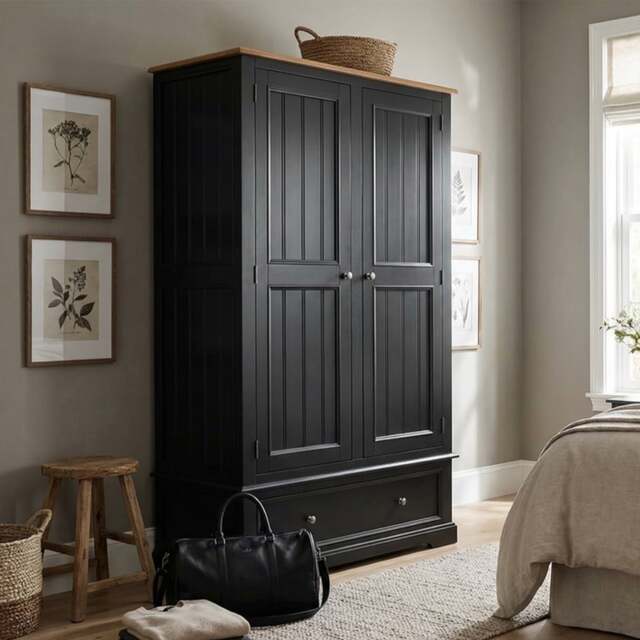 Charlton Oak and Black Painted Double Wardrobe