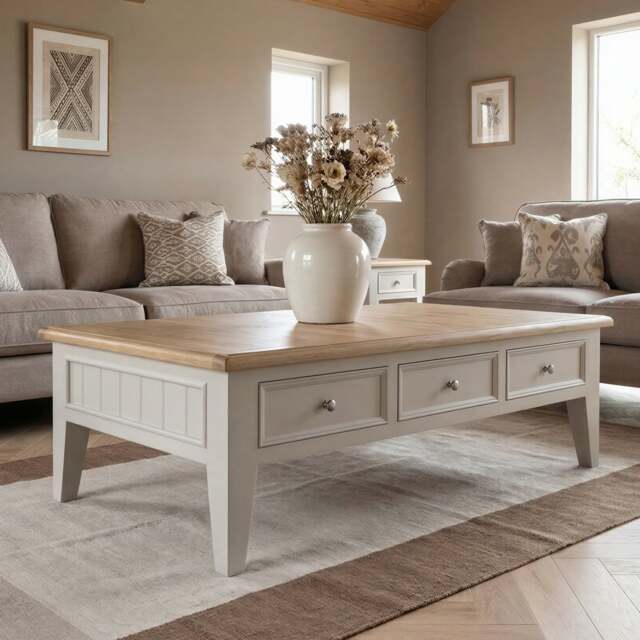 Weymouth Oak and Soft White Painted Extra Large 6 Drawer Coffee Table