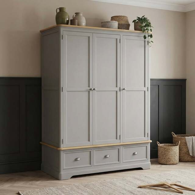Felton Oak and Light Grey Painted Triple Wardrobe