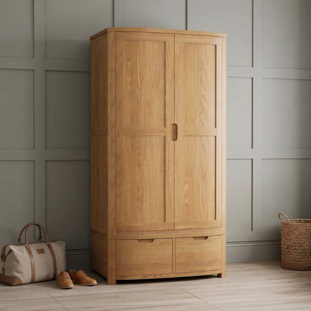 Somerton Curved Solid Oak Double Wardrobe