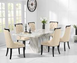 Marino 180cm Marble Dining Table with 6 Cream Francesca Chairs