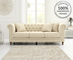 Westminster Chesterfield Ivory Linen 3 Seater Sofa
