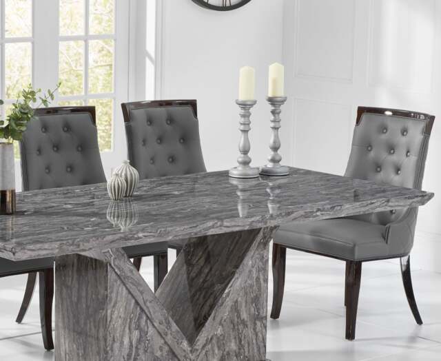 Milan 180cm Grey Marble Dining Table with 8 Grey Francesca Chairs