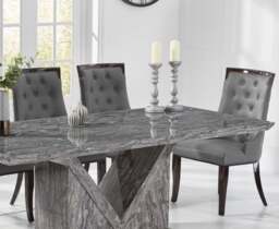 Milan 180cm Grey Marble Dining Table with 8 Grey Francesca Chairs