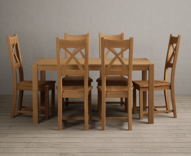 York 150cm Solid Oak Dining Table with 6 Oak Natural Chairs