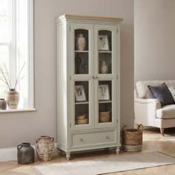 Francis Oak and Soft Green Painted Glazed Display Cabinet