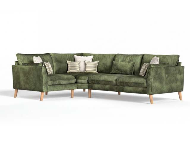 Palermo Olive Green Chenille Fabric Left Hand Facing Corner Sofa