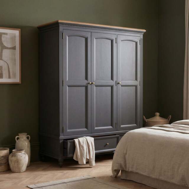 Francis Oak and Charcoal Grey Painted Triple Wardrobe